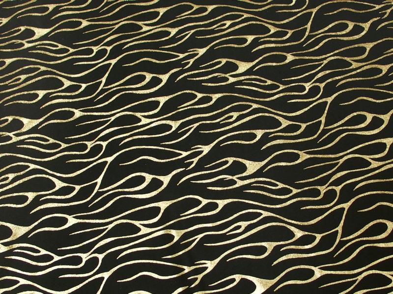 Metallic Flames Spandex GOLD BLACK