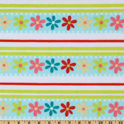 Misc Minky Cuddle Prints WHITE AQUA DAISY STRIPE