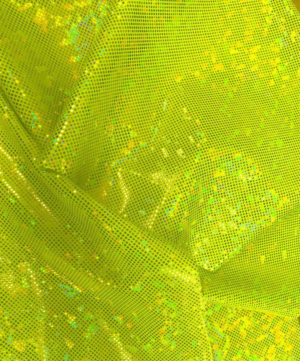 Metallic Hologram Foil Spandex NEON YELLOW/GREEN